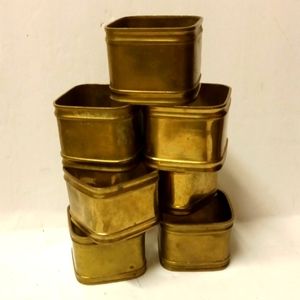 7 Vintage Brass Napkin Rings 2" Square Solid Brass Goldtone Metal